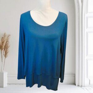 Soft Surrounding Dark Teal Blue Long Sleeve Top Tunic Type Scoop Neck  in Size M
